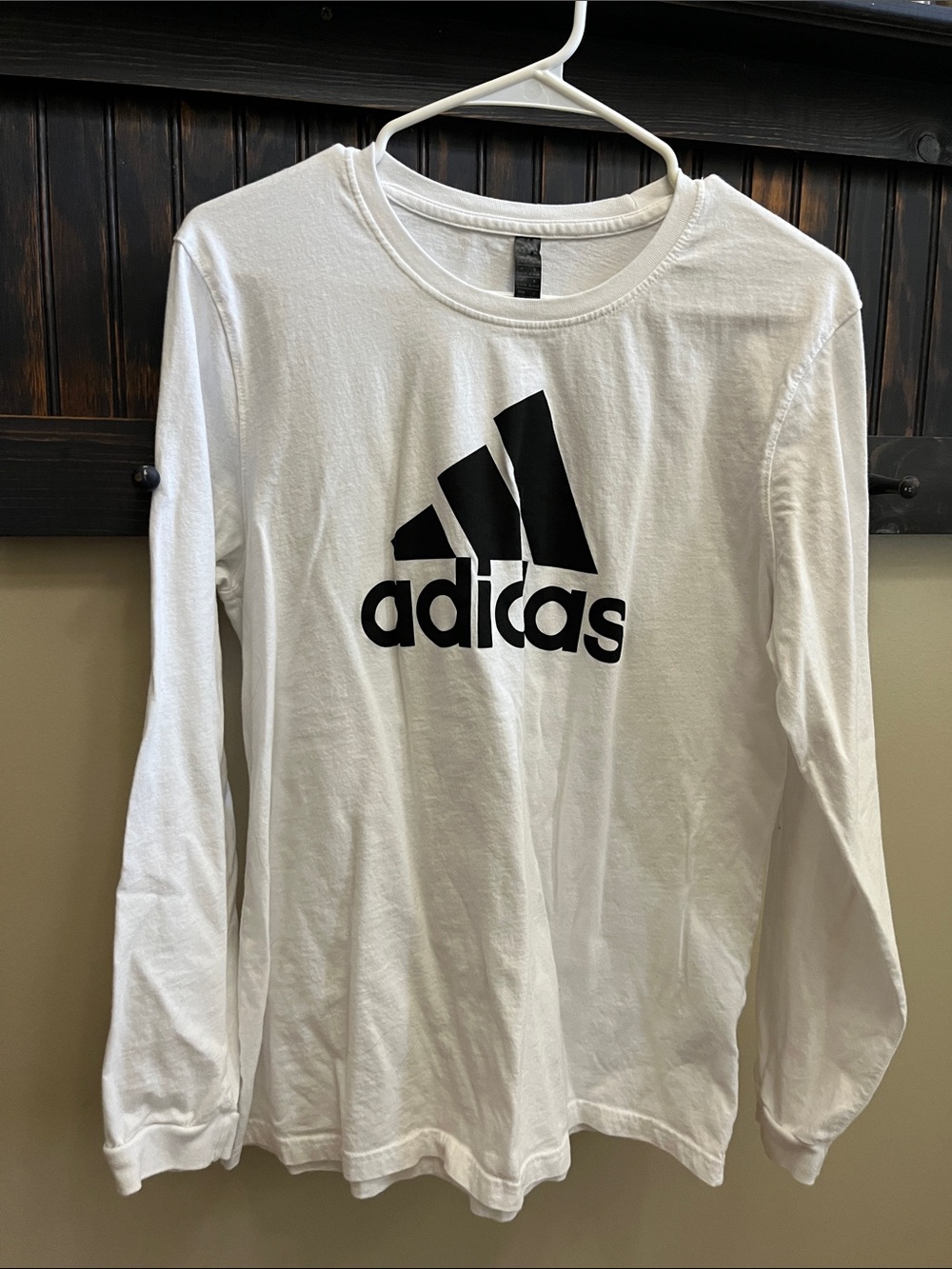 adidas White Long Sleeve Tee with Black Logo